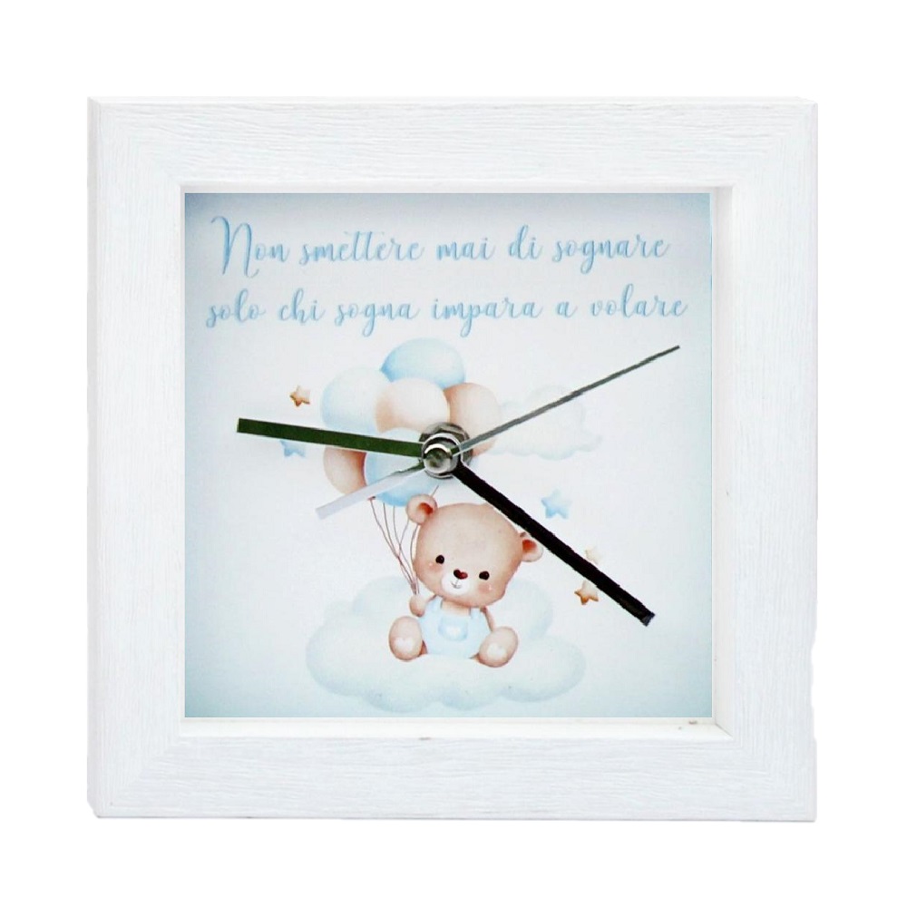 Orologio Da Tavolo Portafoto Rosa Con Orsetto Bianco - Bomboniera Per Nascita Femminuccia O Battesimo - Confezione Regalo Inclusa