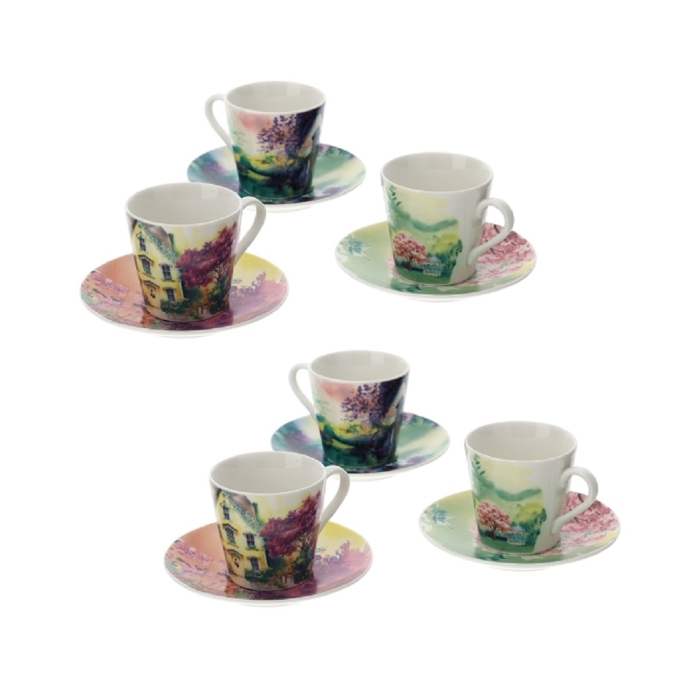 WAIT FLY Set Tazza Da Caffè In Ceramica Con Piattino – Manico In Legno, 325 Ml, Arancione – Idea Regalo Originale