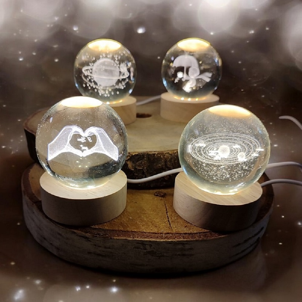 Sfera Luminosa su Base in Legno Grezzo Universo - immagine 4
