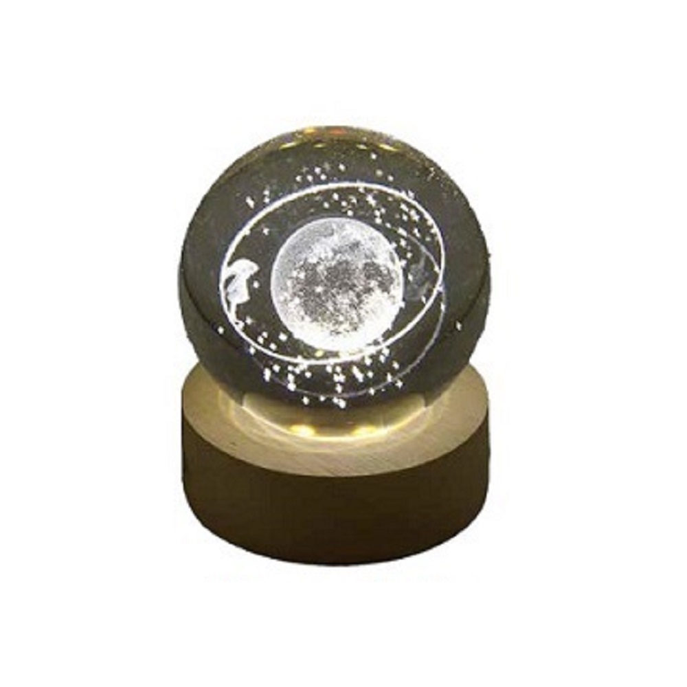 Sfera Luminosa su Base in Legno Grezzo Mondo Stelle - immagine 2