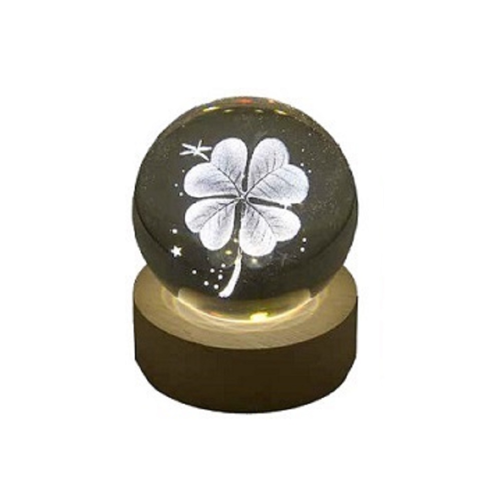 Sfera Luminosa su Base in Legno Grezzo Quadrifoglio - immagine 2