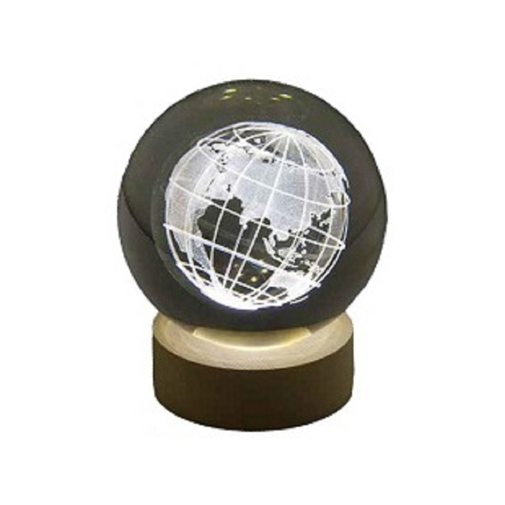 Sfera Luminosa su Base in Legno Grezzo Mappamondo - immagine 3